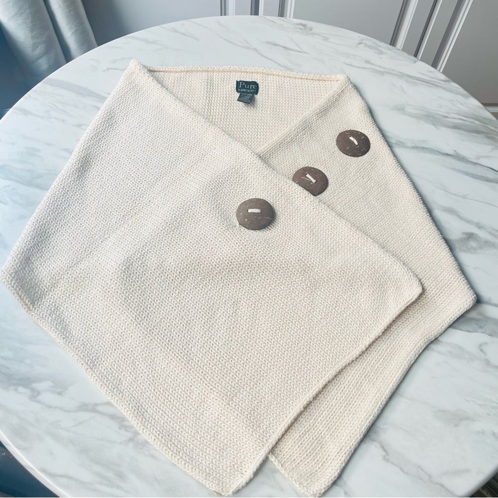 PURE Hand knit 100% Cotton Wrap Shawl Shrug Scarf Cream NWOT